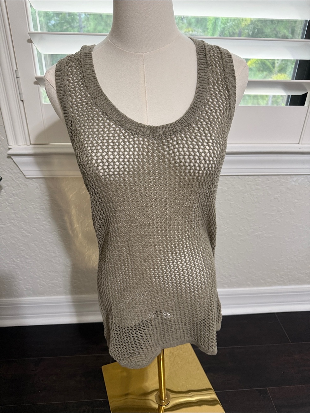Derek Lam Open-Knit Scoop Neck Sleeveless Sweater - Taupe